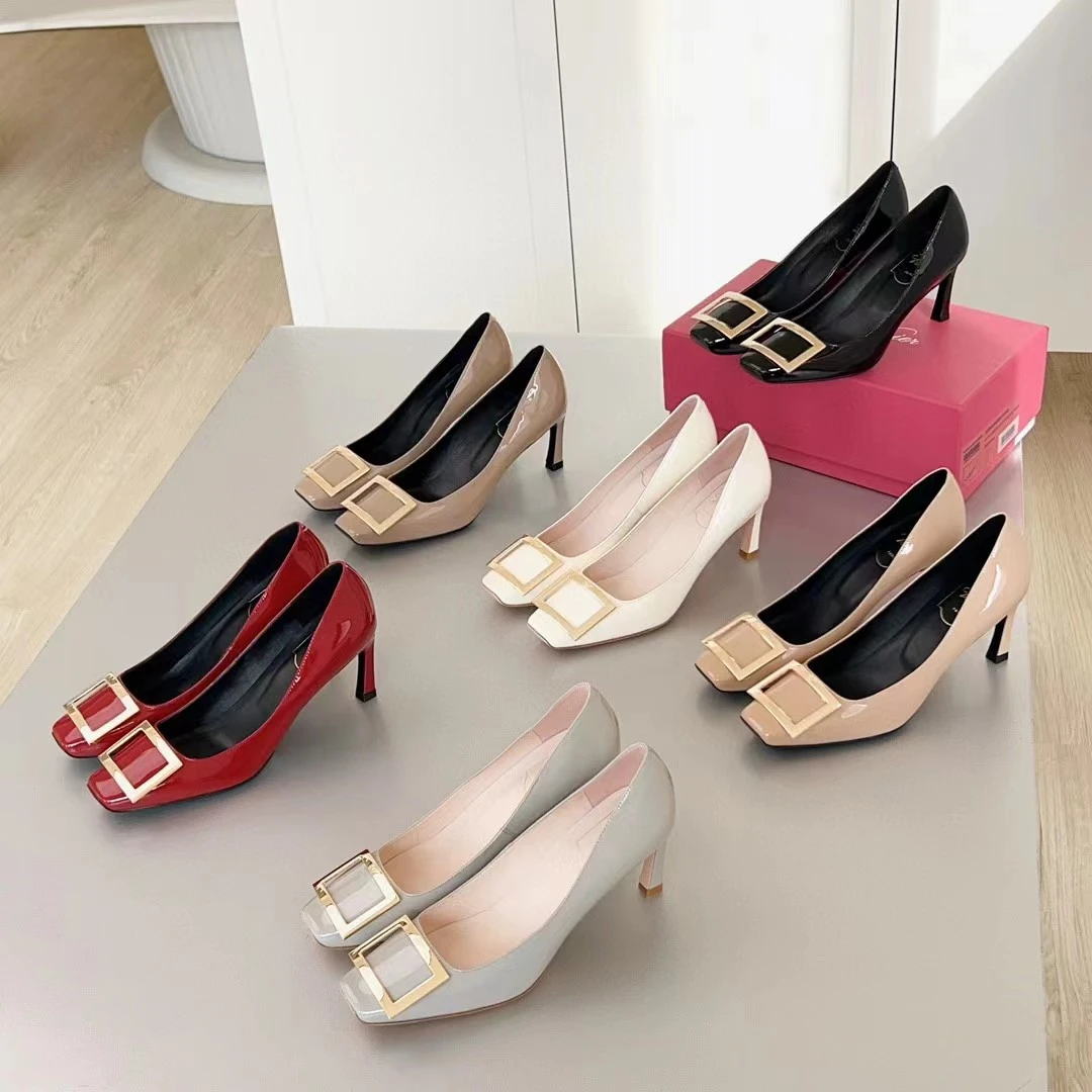 春天的礼物！经典方扣单鞋中跟方头女鞋浅口瓢鞋百搭气质女士跟鞋