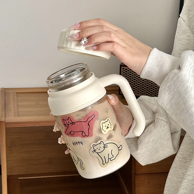 大口径玻璃杯高颜值ins学生喝水杯夏季大容量泡茶便携带盖咖啡杯