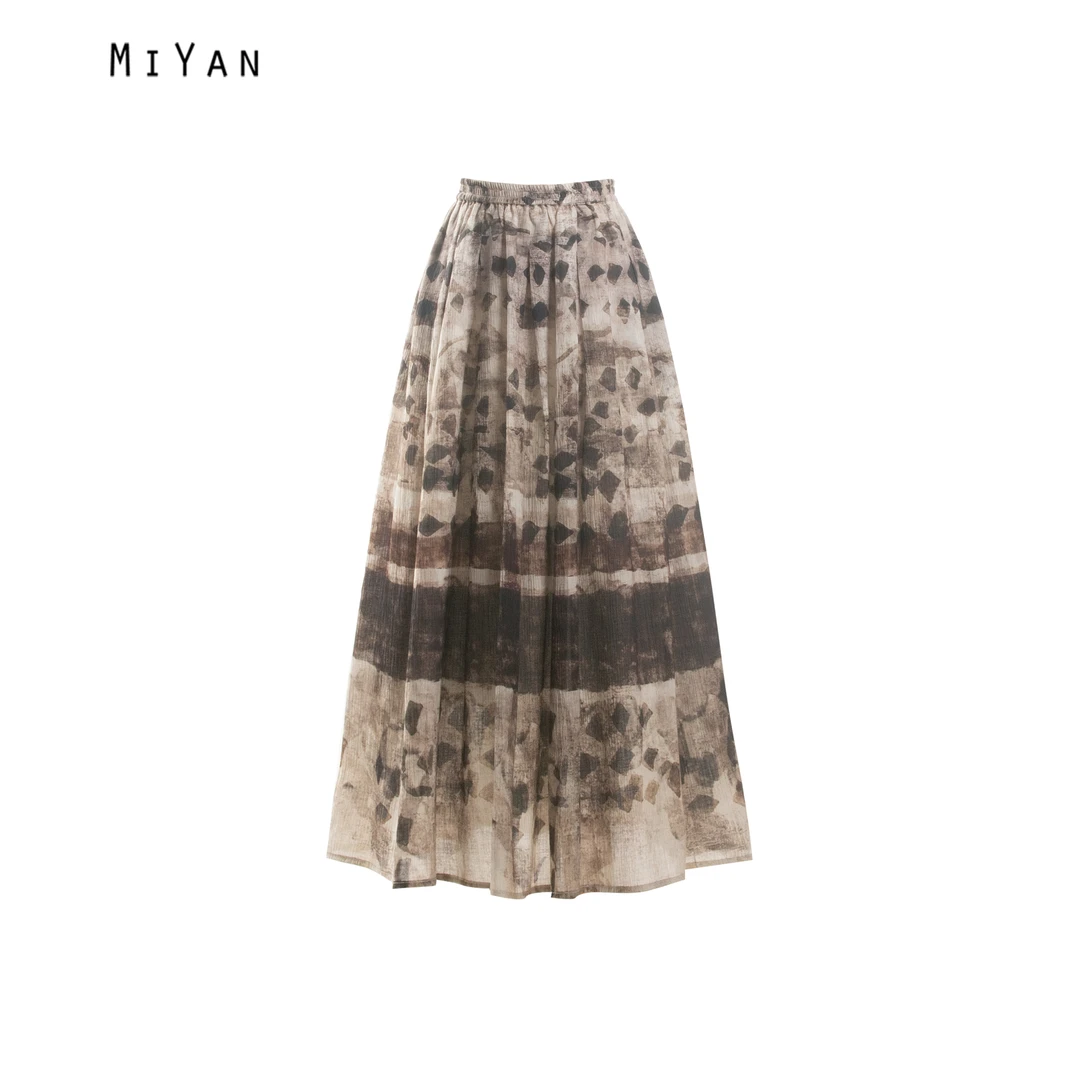 611夏季新款女士半身裙工字褶遮胯显瘦A字裙有内衬85裙长中长裙