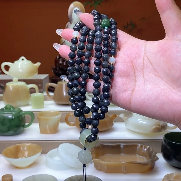 未镶嵌和田玉摆件青花籽聚墨长链福利