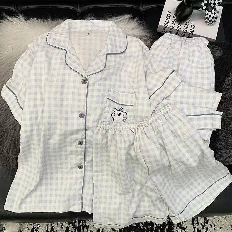 儿童睡衣女童夏季云朵棉薄款短袖三件套中大童女孩卡通家居服套装