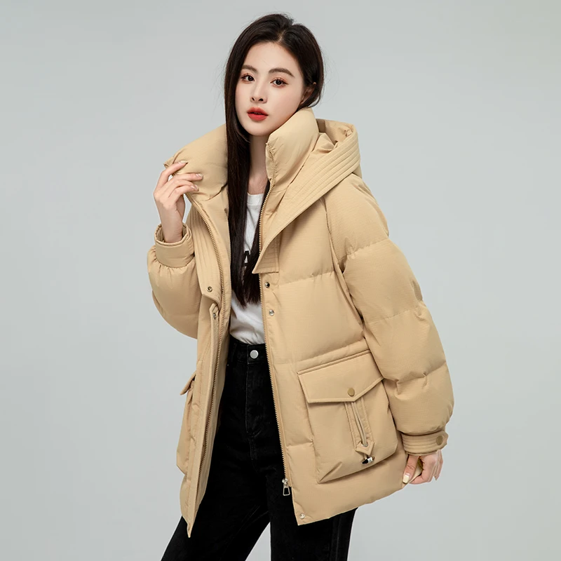 门店10&99！菠萝包羽绒服」品牌同源90鸭绒连帽中长羽绒服女 M13822