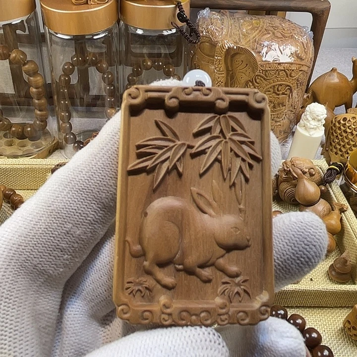 手串/手链檀香木老山檀香兔生肖牌461双面雕