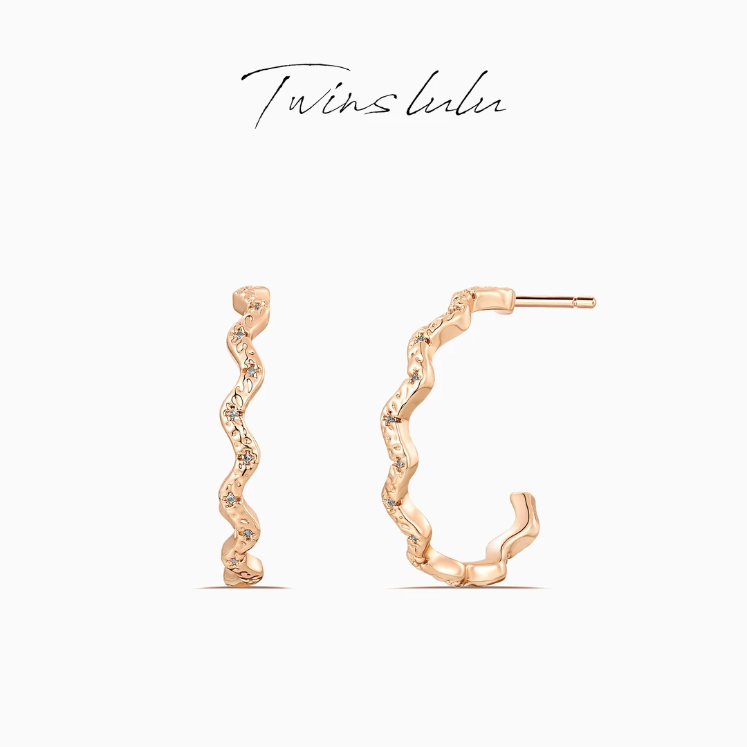 TWINS LULU 镀k金 时尚简约设计感气质纽纹C型耳环TSL2254