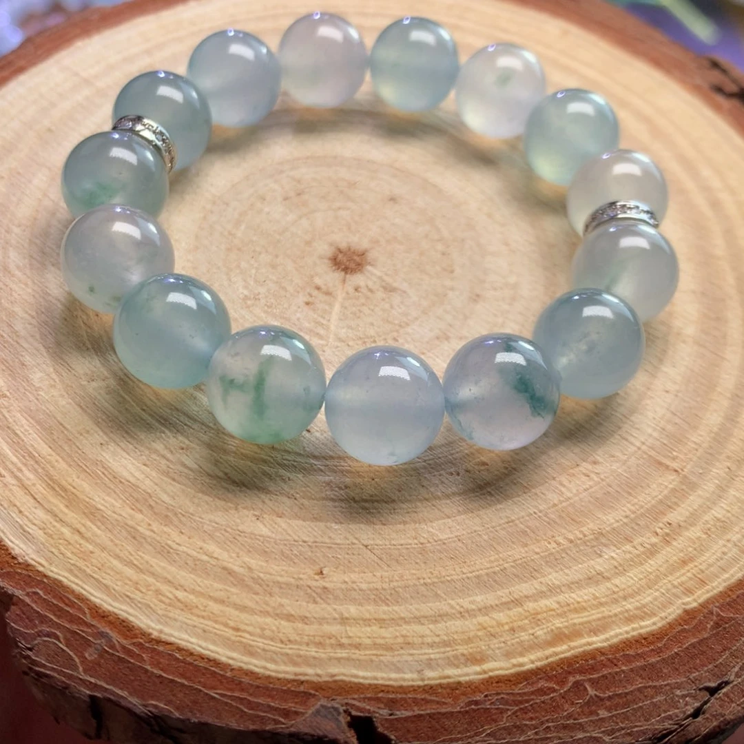 翡翠未镶嵌手链正冰晴底飘花12mm
