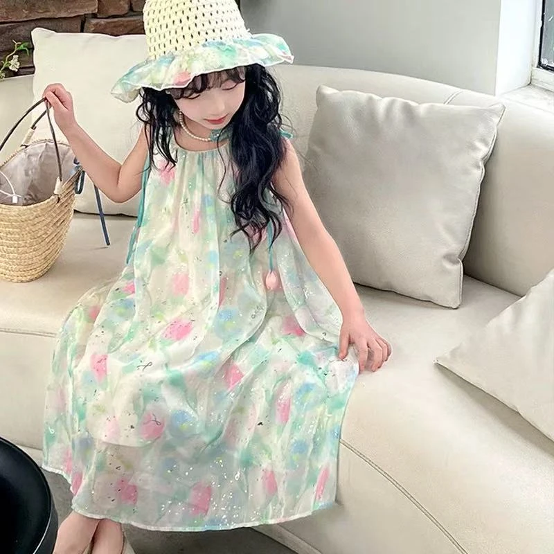女童夏装亲子装吊带连衣裙中大童公主裙子