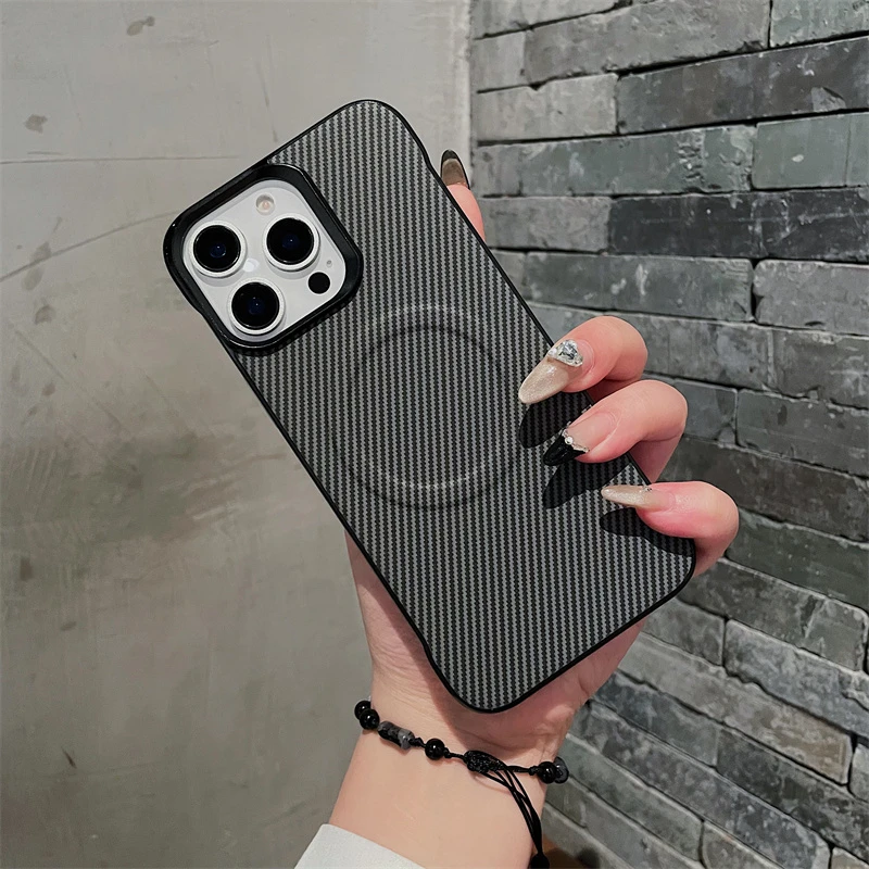 碳纤维纹适用苹果15promax磁吸手机壳iPhone13/16pro无边框轻薄硬