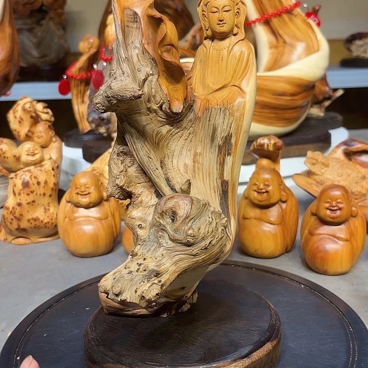 柏木太行崖柏观音摆件