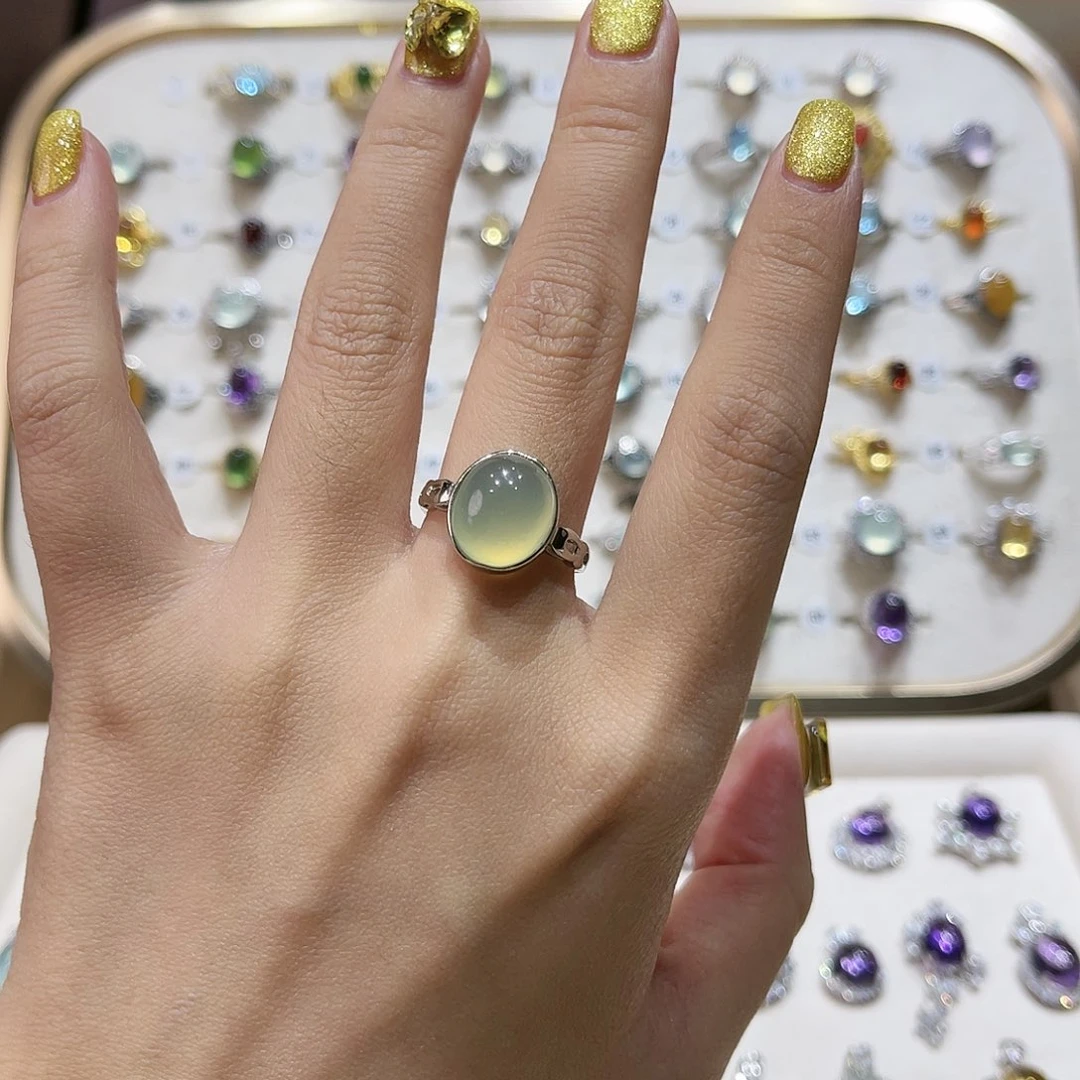 蛇纹石玉戒指银S925镶嵌