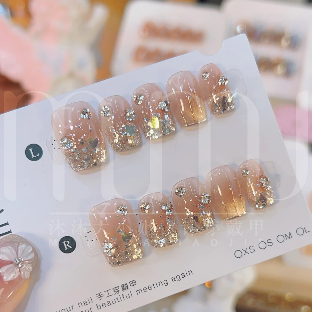 春日洒金 纯手工穿戴甲 定制美甲贴片10片装