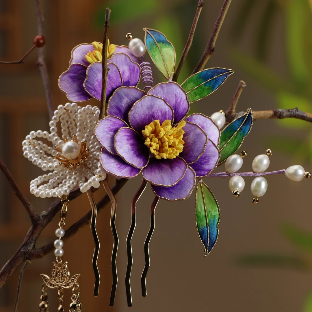 【游园惊梦】非遗绒花紫牡丹花花发钗百搭复古古风简约日常古典簪