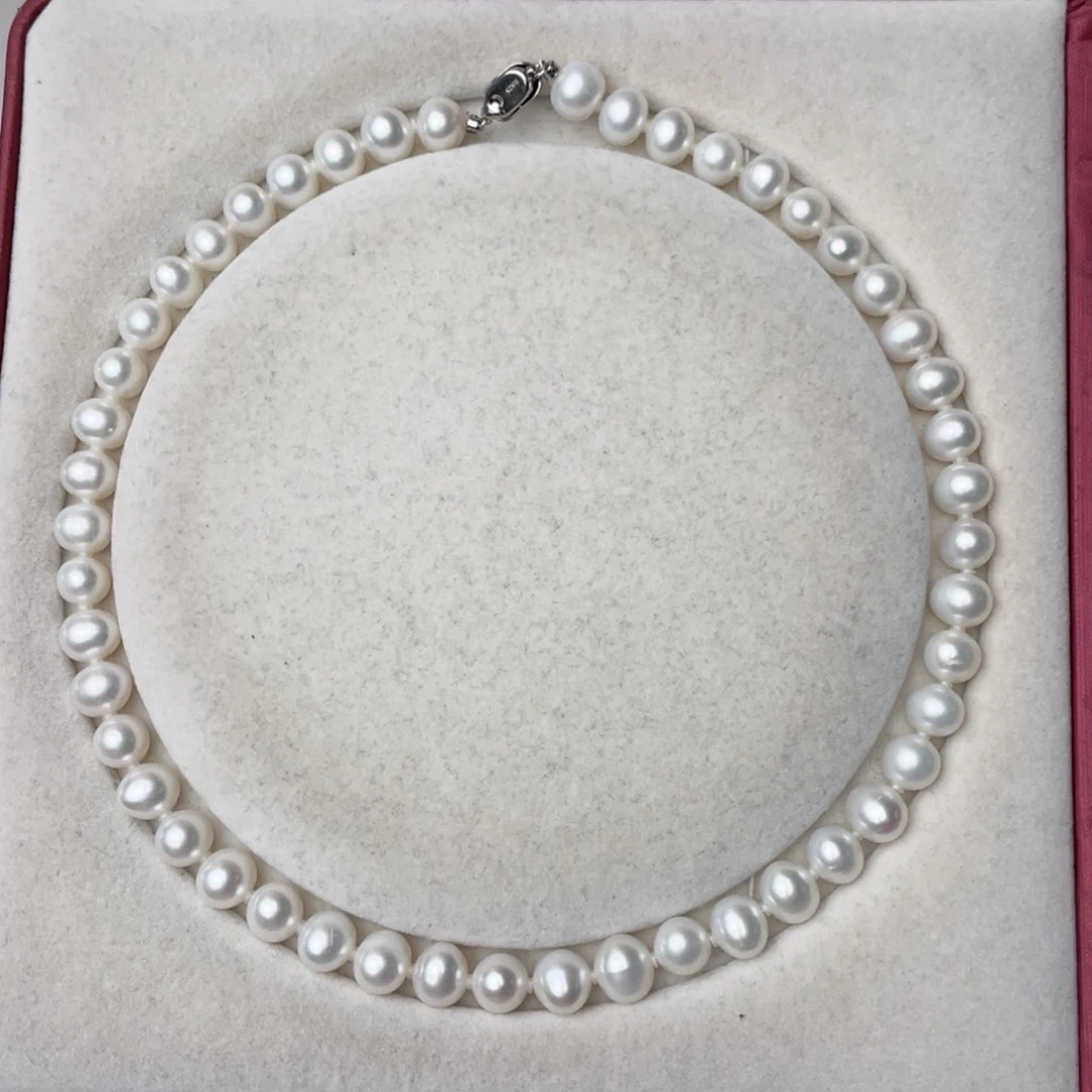 淡水珍珠银S925镶嵌颈饰9-10mm