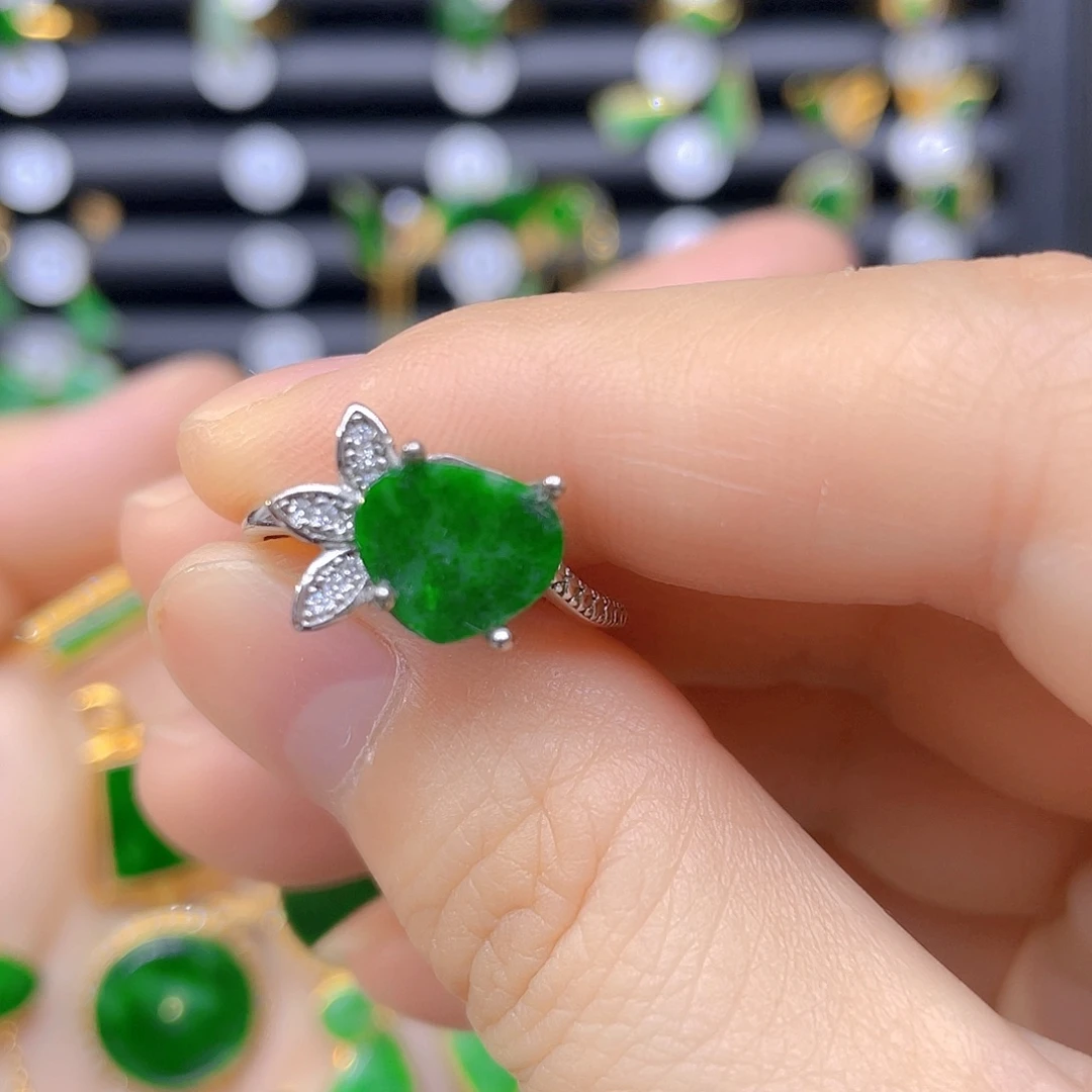 银S925镶嵌戒指翡翠天然翡翠