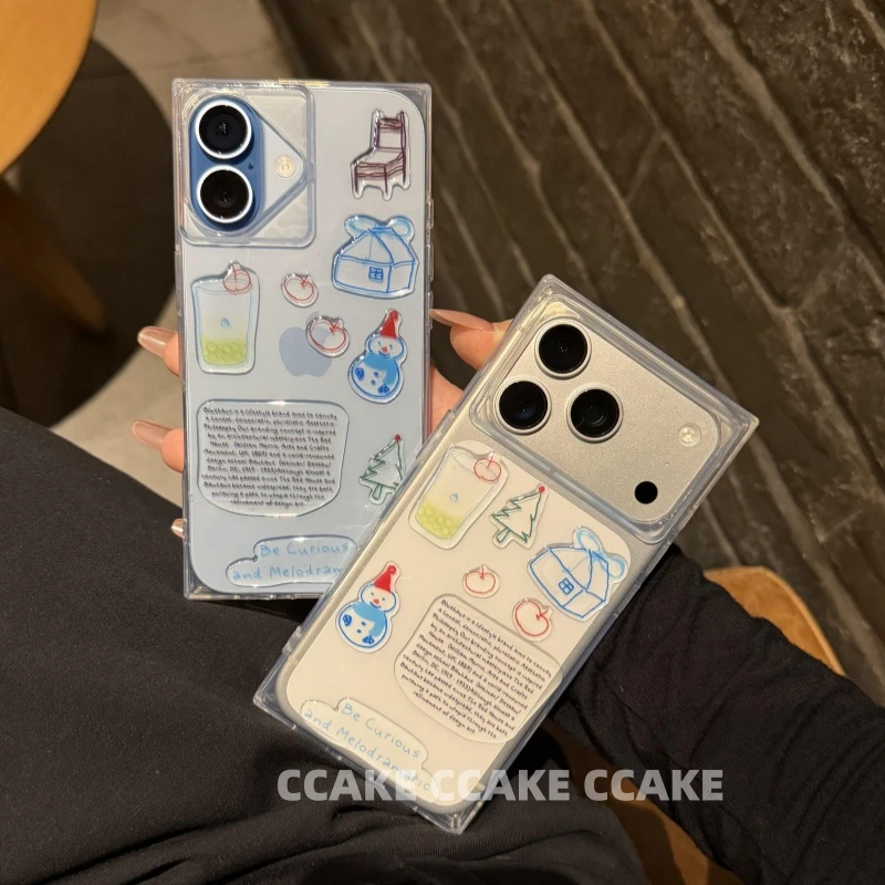方块硅胶软壳·适用于苹果17promax手机壳16pro可爱diy雪人贴纸14