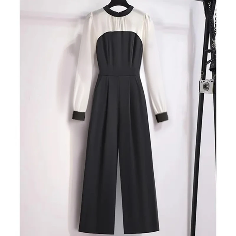 赫本风连体裤春秋2025新款气质名媛时尚连身衣裤高腰阔腿裤D3218