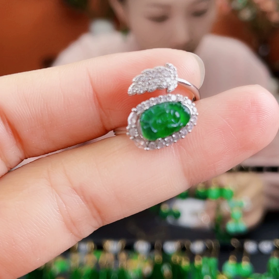 翡翠银S925镶嵌耳饰