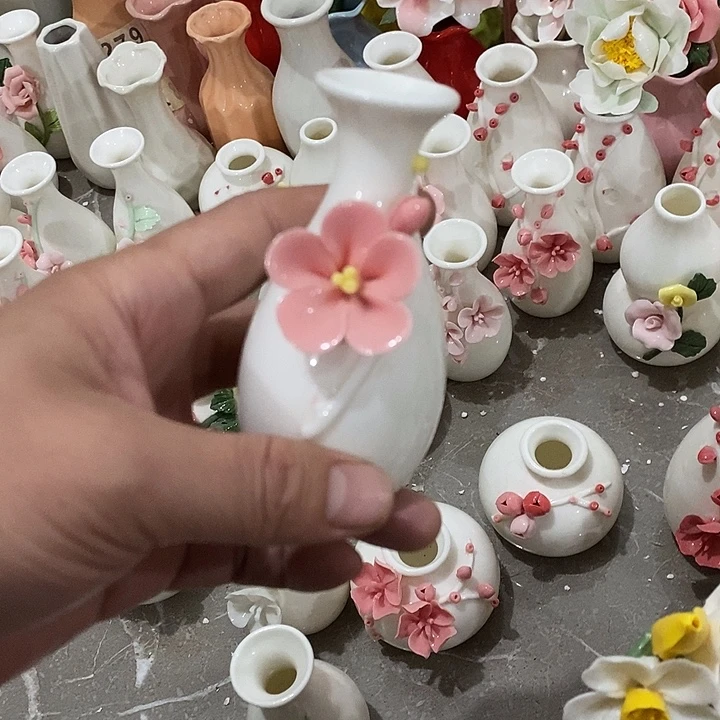 瓷片纯手工陶瓷花摆件瑕