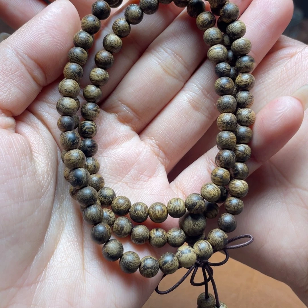 沉香手串黄*久越南芽庄白奇楠0.6爆满虎皮留疤圆珠沉水