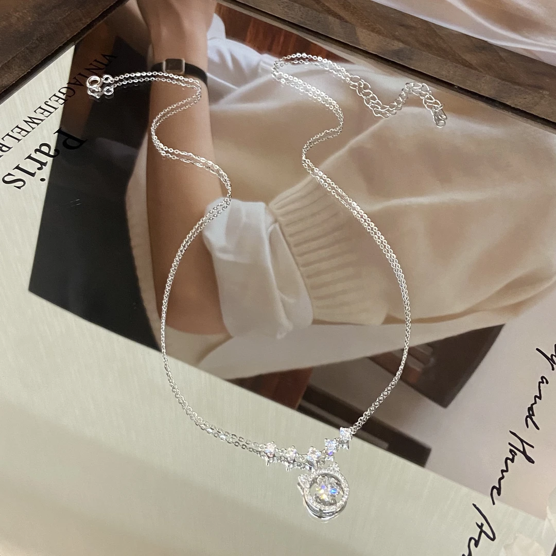 坠链均925银锆石 镀K金 听话小猫 满天星圆糖甜美项链X8201