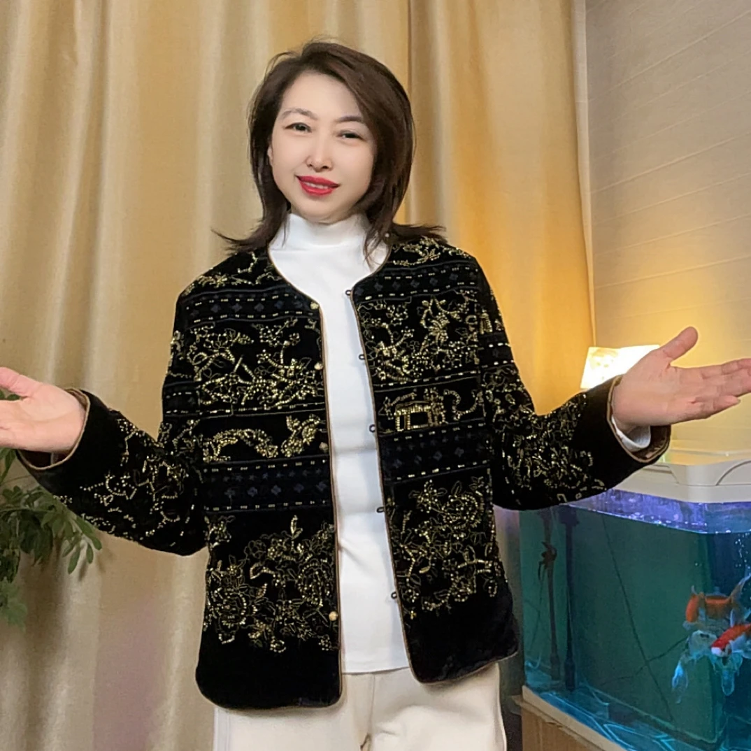 轻奢春季新中式夹棉国风重工串珠刺绣显瘦百搭外套