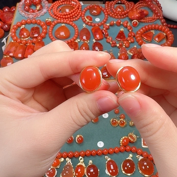 南红玛瑙银S925镶嵌耳环