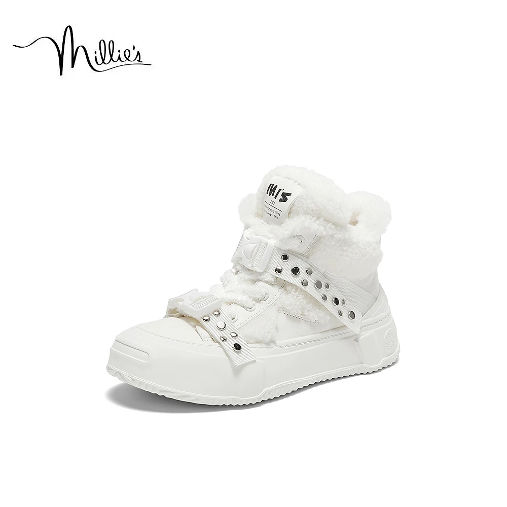 millie's妙丽冬季新款简约百搭圆头粗跟中靴女时装靴2285ADZ3