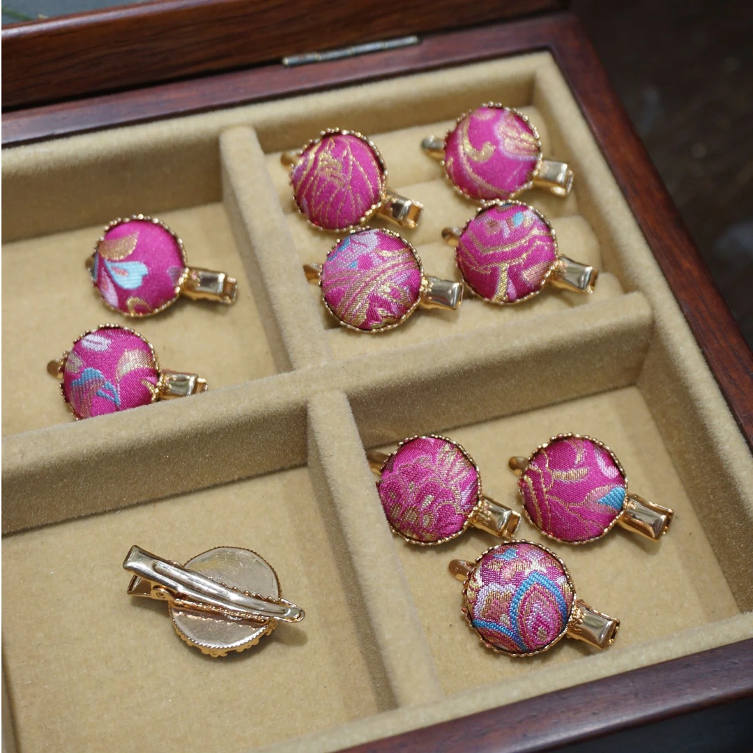 【花位随机】宋锦桃红宝相花圆形鸭嘴夹手工布艺发卡复古新中式国风