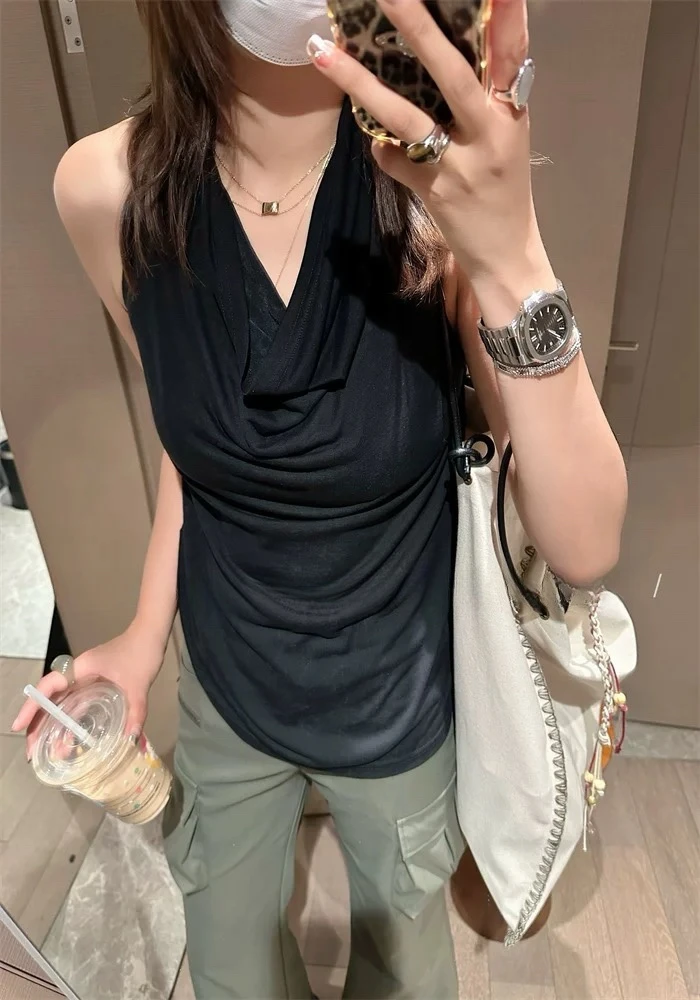 夏季！小众设计简约清薄 透气无袖背心吊带上衣女