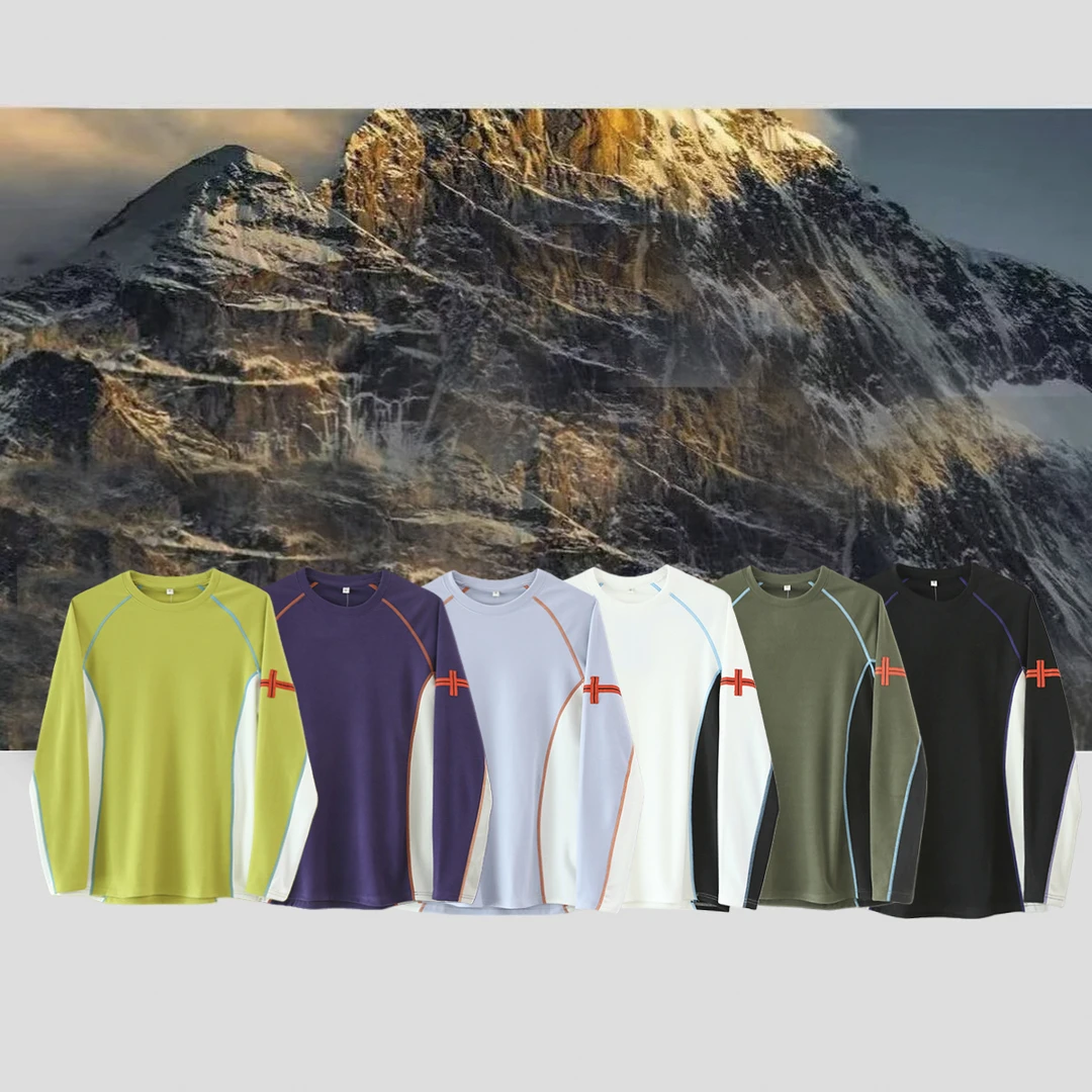 圆领长袖上衣户外套头情侣运动T恤运动休闲男女通用德绒