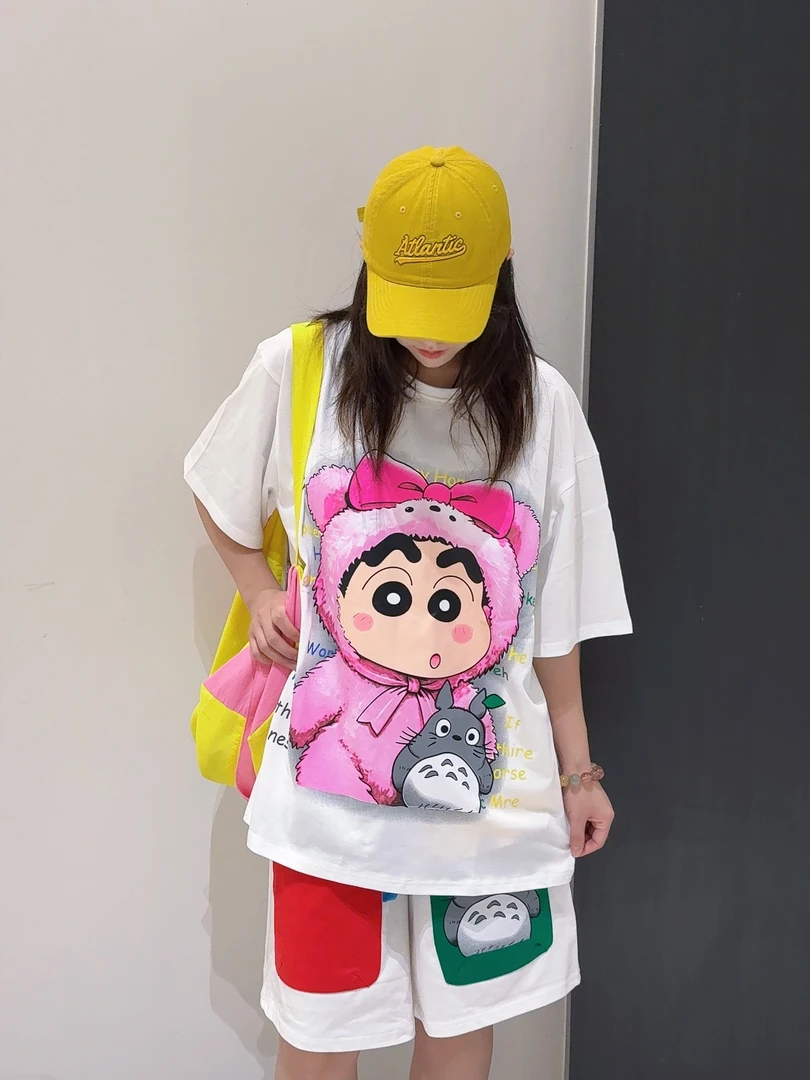 《动感光波潮牌T恤》网红时尚休闲夏季宽松印花卡通洋气运动韩版