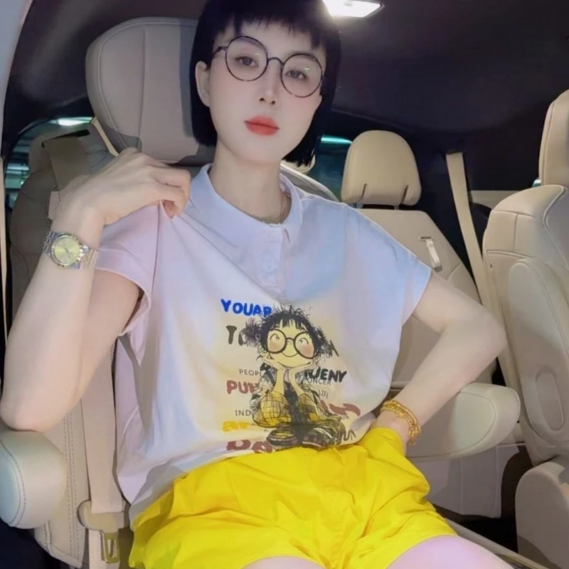 韩风小众风格（翻领小女孩）上衣时尚百搭印花洋气夏款女夏季