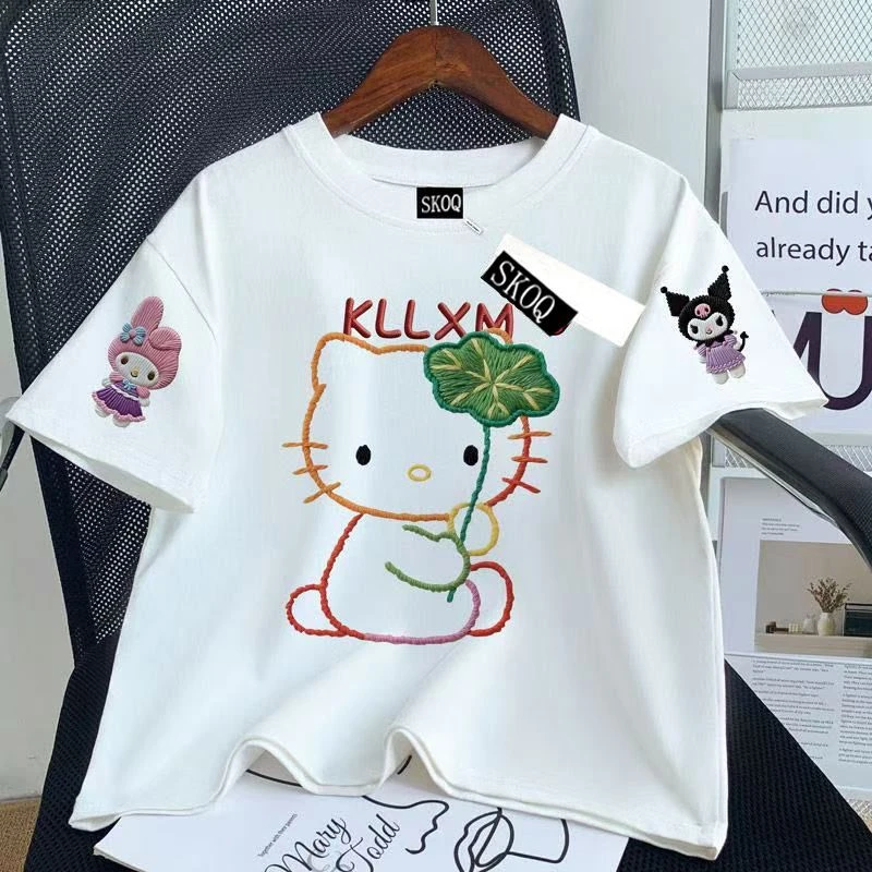 J美式重磅卡通落肩女士夏季纯棉潮牌短袖设计宽松ins半袖上衣