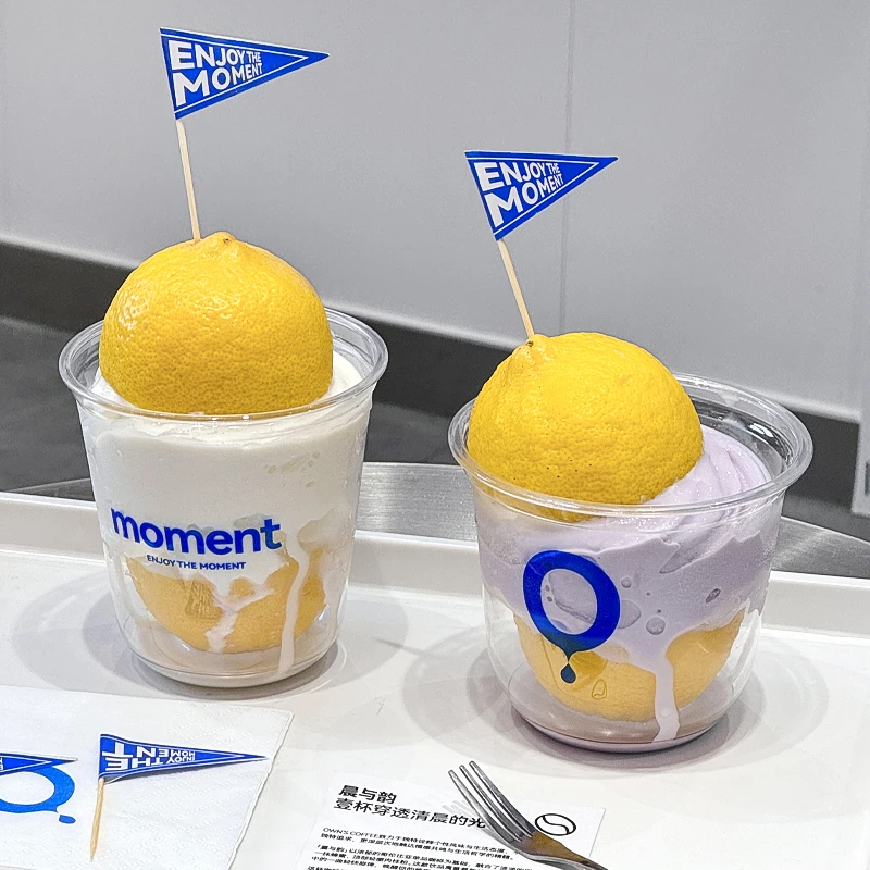 创意网红冰淇淋杯子一次性冰激凌碗甜品打包pet冷饮塑料360ml