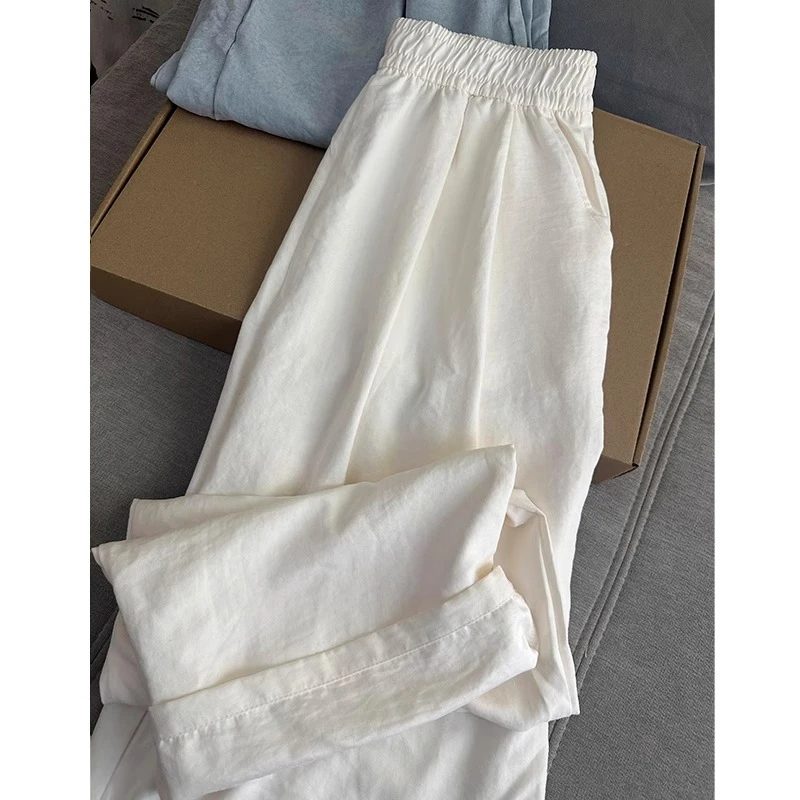 奶芙山本裤女夏季薄款2025新款高腰宽松垂感慵懒白色冰丝阔腿裤