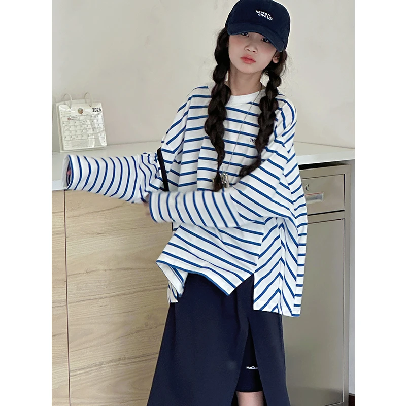 k28550女童长袖T恤春装2025新款儿童上衣春秋女大童打底衫薄t时髦