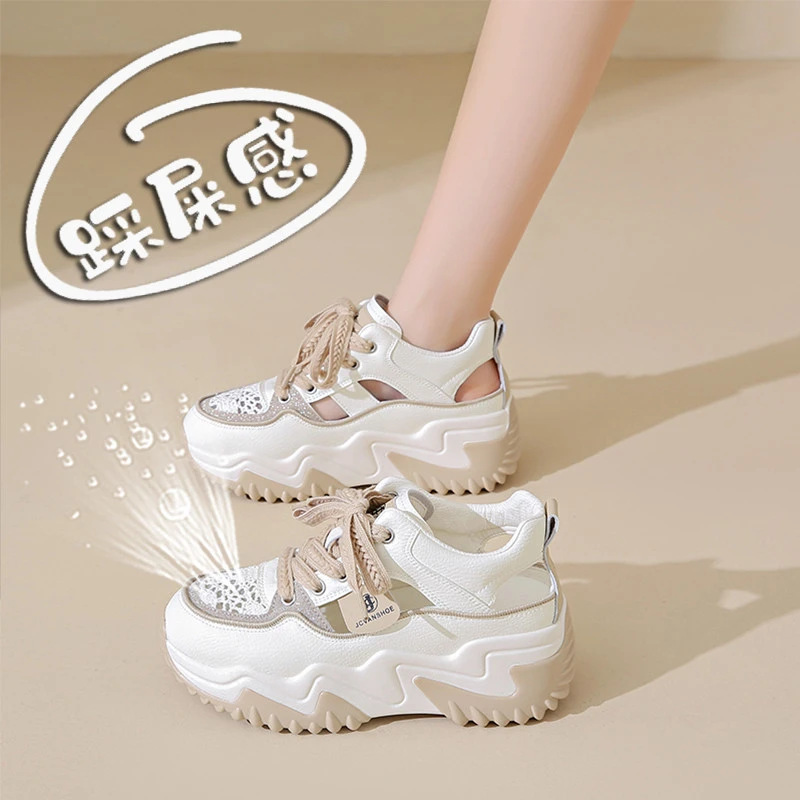 阿迪小个子增高6CM厚底老爹凉鞋女2024新款夏季镂空透气运动鞋女3