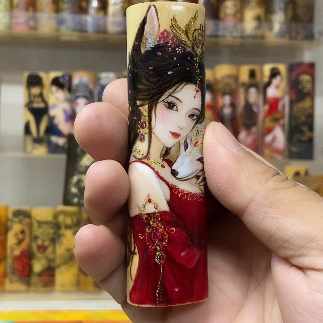 竹云朵老师作品重彩九尾狐美人