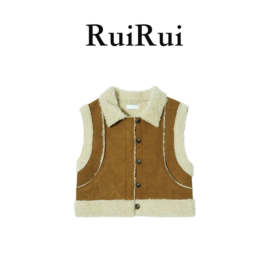 RUIRUI瑞25ss新款秋冬时尚百搭翻麂皮领绒感马夹MJ1412R