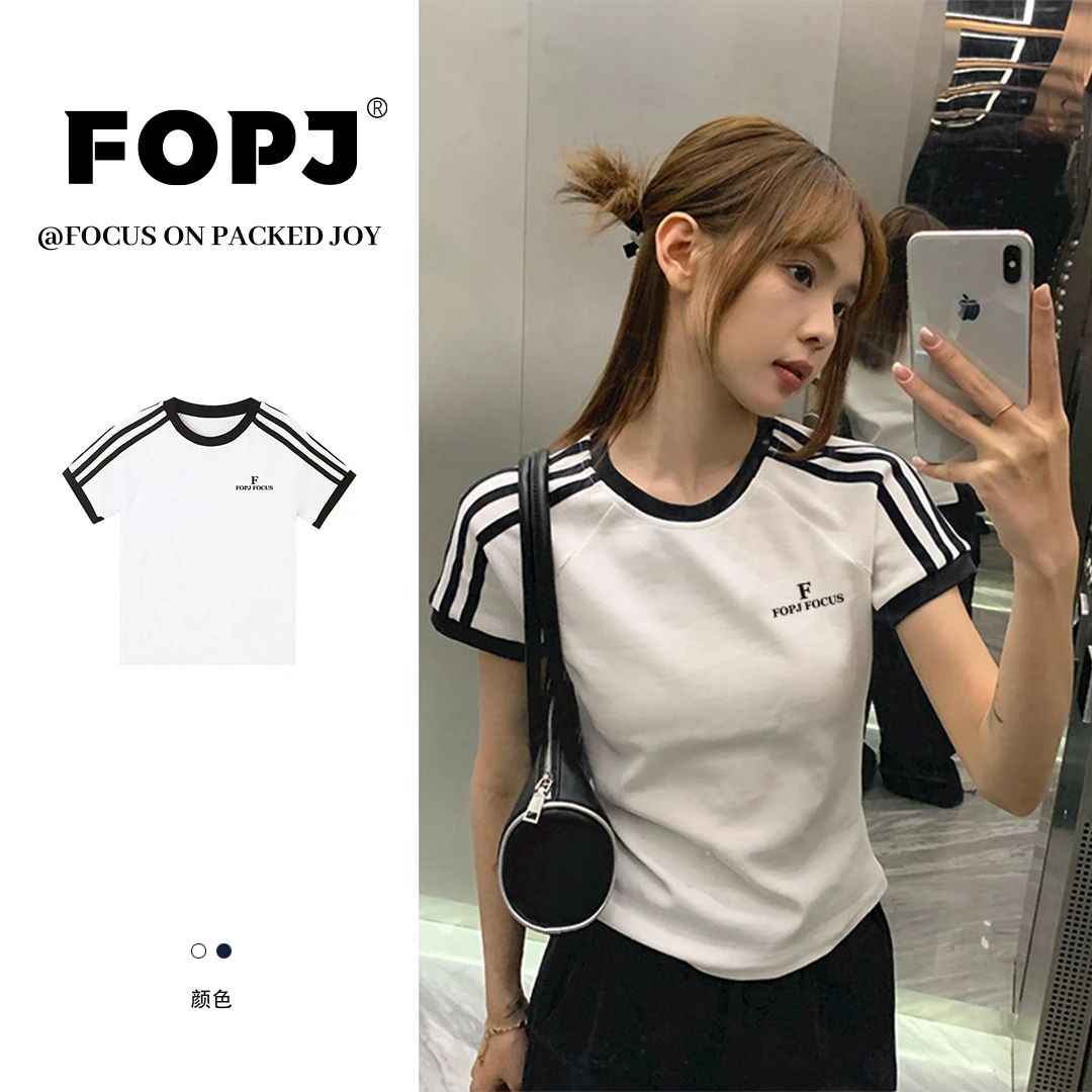 FOPJ美式洋气时尚短袖t恤女夏季字母印花欧若风辣妹休闲韩版上衣
