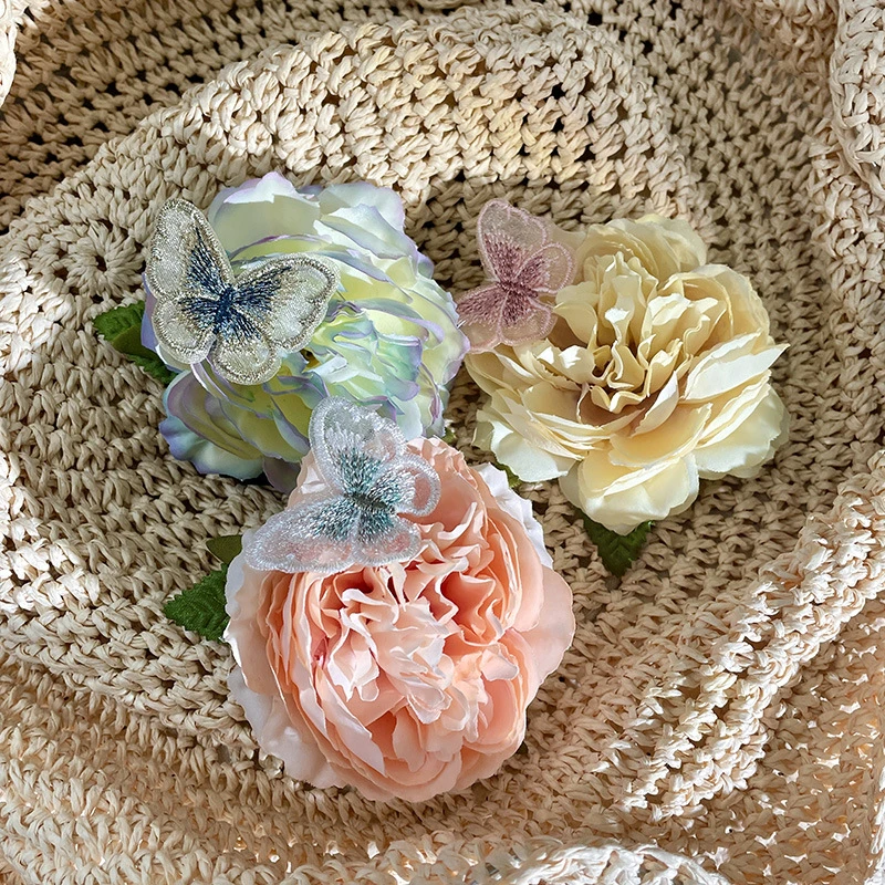 大花朵刺绣蝴蝶发夹女式森系边夹头饰气质可爱动物元素复古发卡