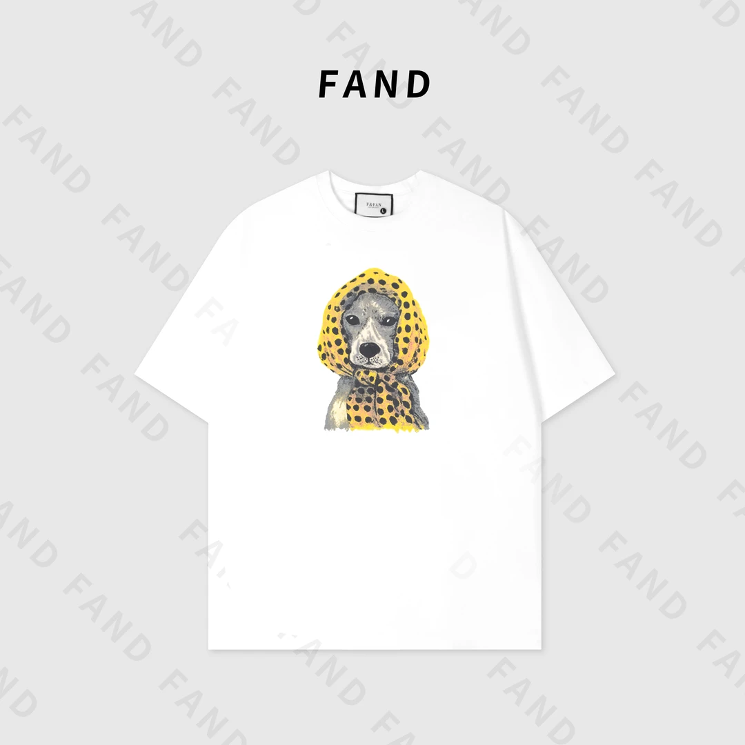 FAND依依【头巾狗狗】2025新品夏季情侣装印花宽松圆领短袖T恤