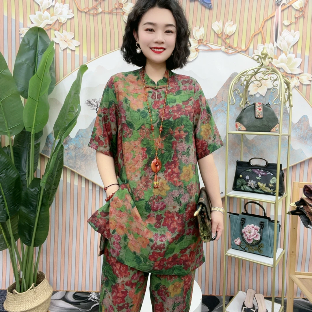 552新款古韵经典时尚洋气休闲宽松显瘦大码中老年套装