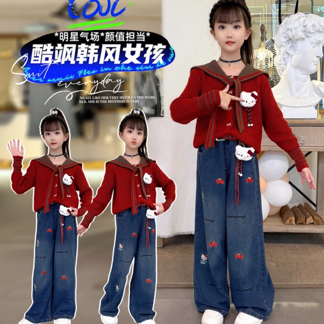 女童牛仔裤2025新款春秋洋气时髦宽松阔腿裤子秋季儿童长裤中大童