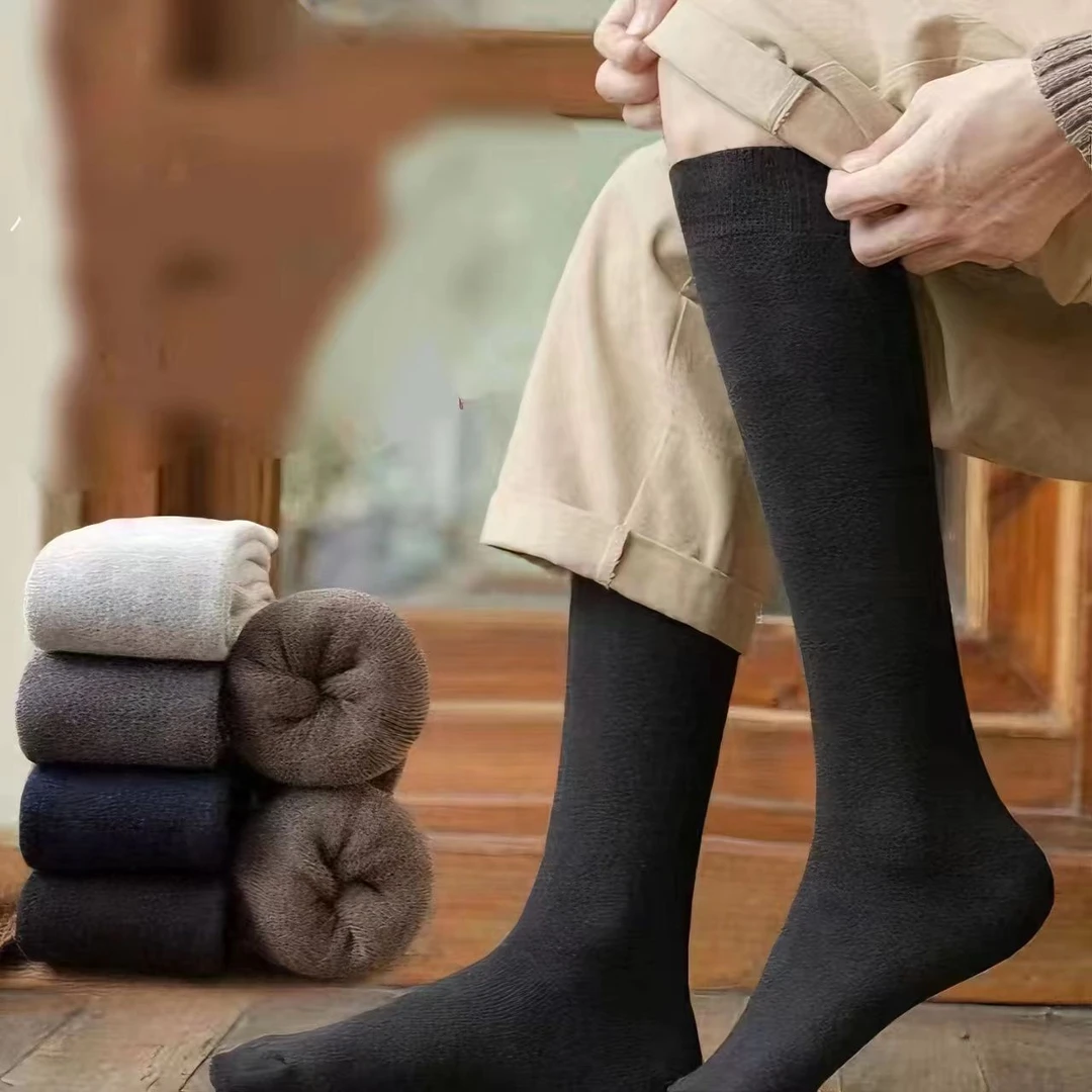 男女大码加绒加厚冬季小腿袜男士高筒袜特大宽松70岁老人袜子男款
