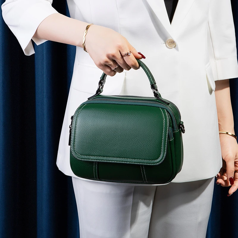 2025新款真皮两根肩带大容量休闲小包纯牛皮斜挎手提小方包女百搭