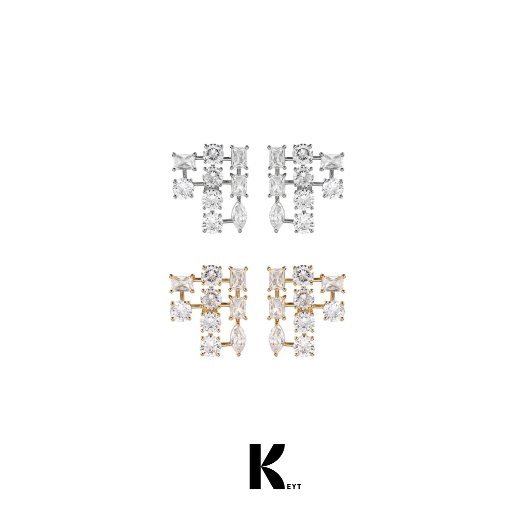KEYT 铜合金合成锆石耳饰 满锆方形俄罗斯方块耳饰A209