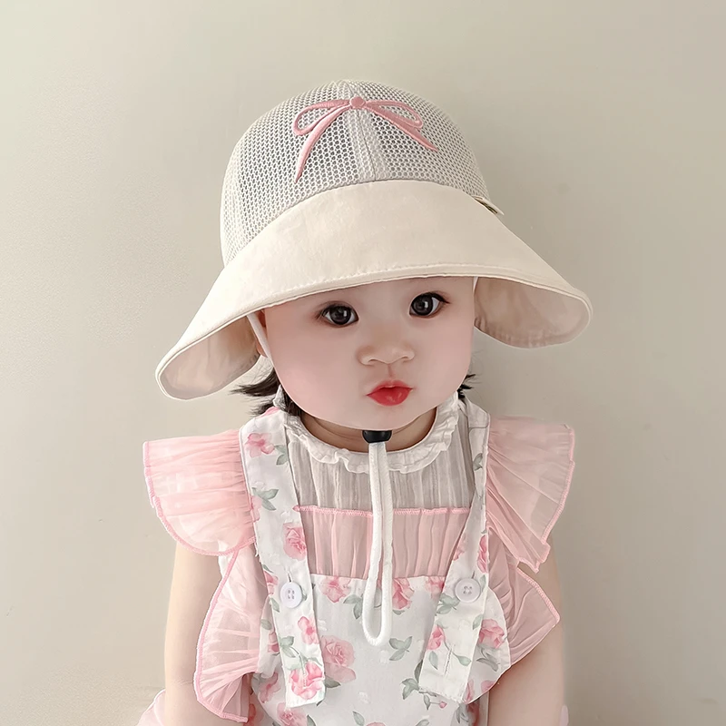 女宝宝帽子夏季大帽檐遮阳防晒鸭舌棒球帽透气儿童蝴蝶结太阳帽韩