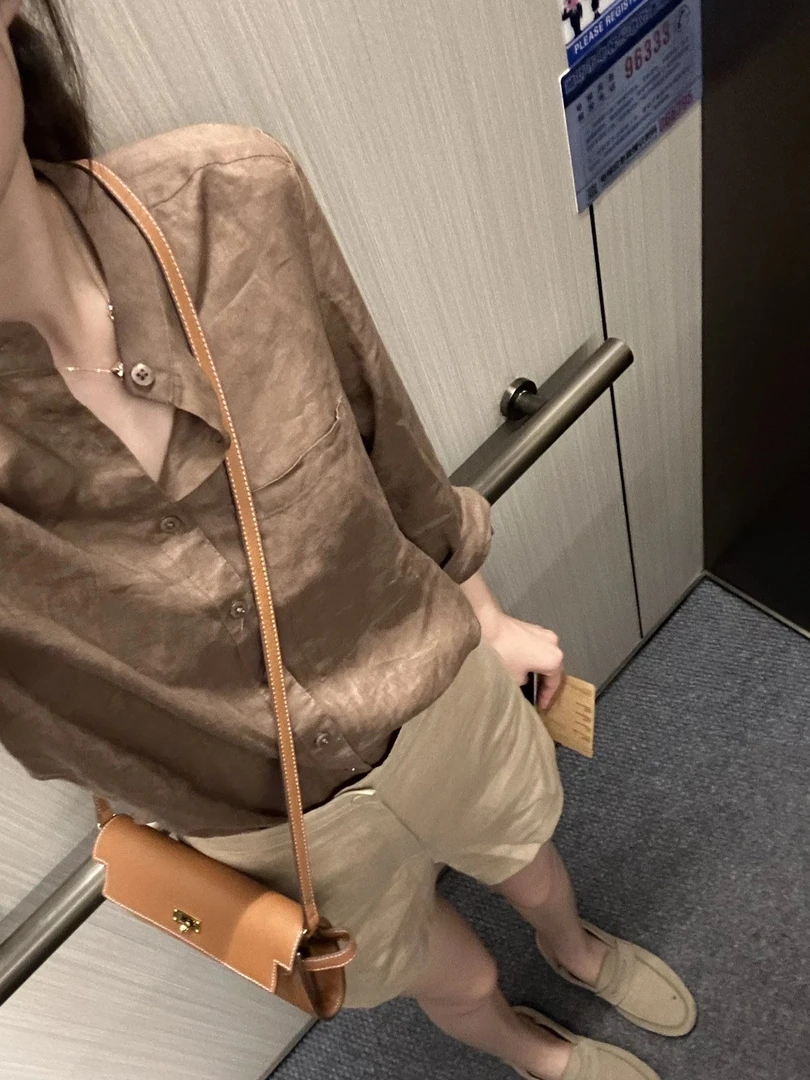 老钱风亚麻长袖衬衫女休闲宽松衬衣上衣