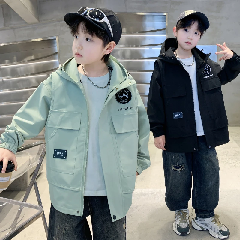 儿童男童外套春秋季2025新款中大童洋气男孩休闲帅气风衣春秋衣服