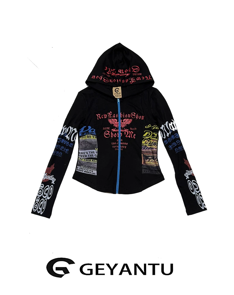【GEYANTU】（上衣）2025新款754时尚百搭宽松休闲印花修身连帽